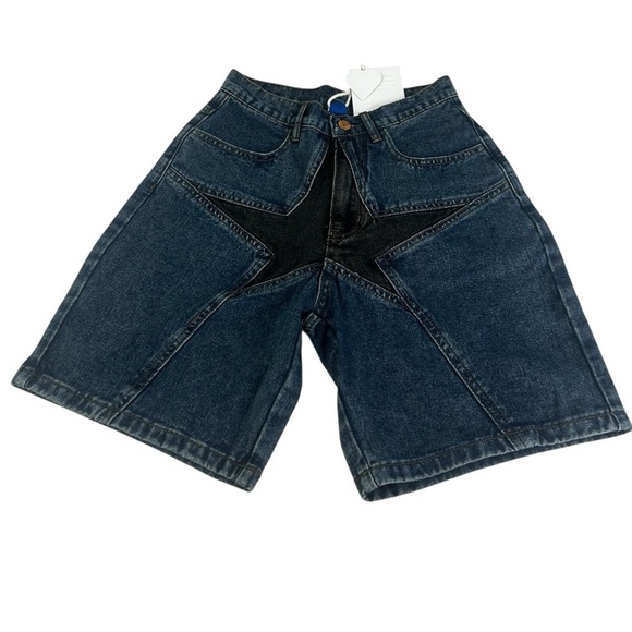 NWT Aelfric Eden Black Star Blue  Denim Jeans Jorts Shorts Streetwear Size 26/2 - Picture 14 of 16